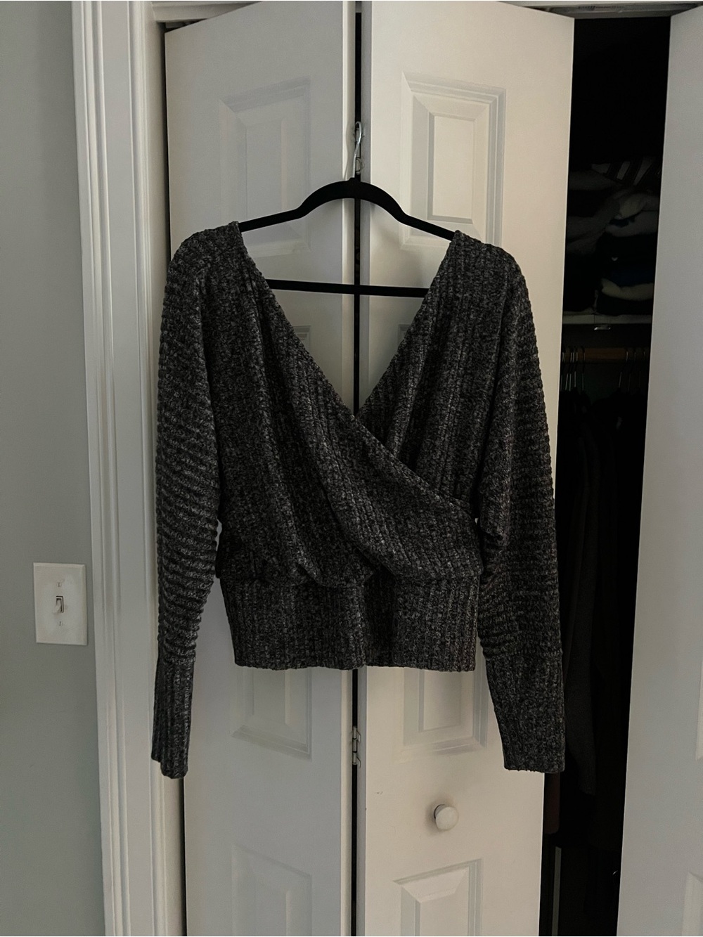 Express Charcoal Gray V-Neck Wrap Sweater